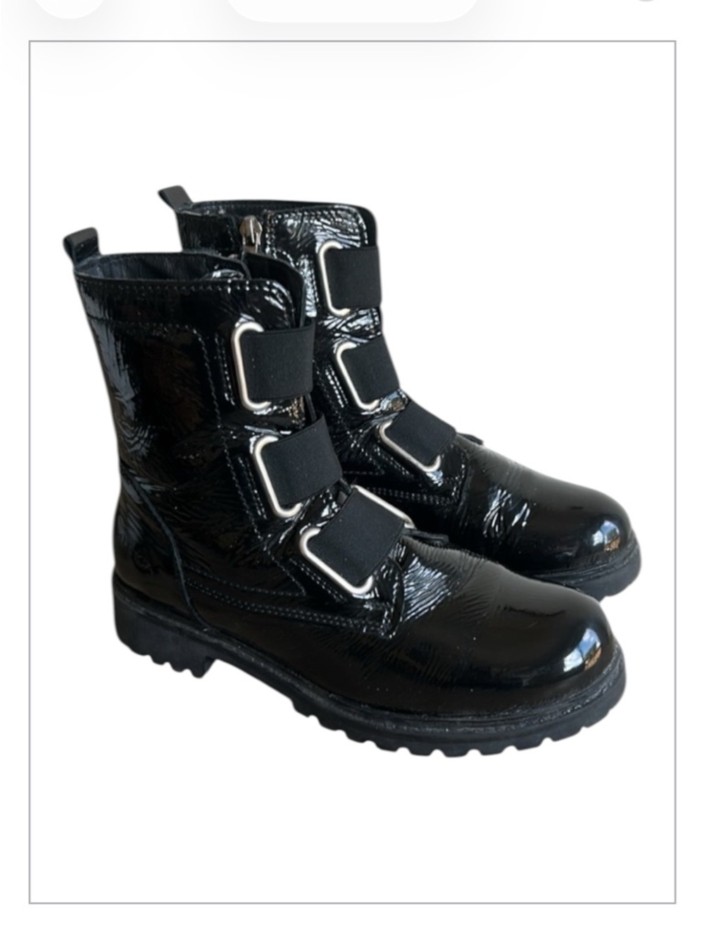 ARTICA Baldy Black Patent Leather Chunky Heel Strap Boots Waterproof EU 37